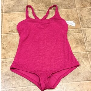 Elemar Womens One Piece Swimsuit Ripe Berry Pink Textured Tummy Control Size 18